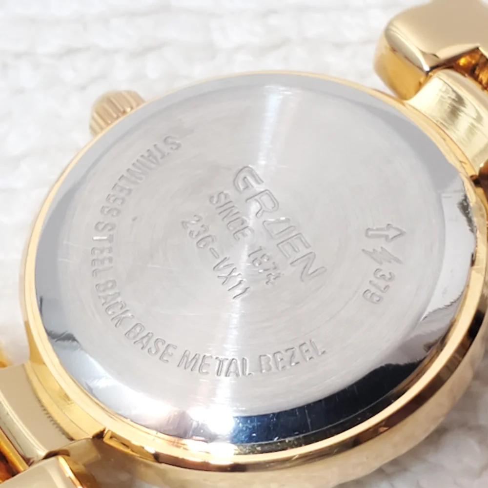 Vintage Gruen Women’s Gold Tone Quartz Watch Stainless Steel White Dial